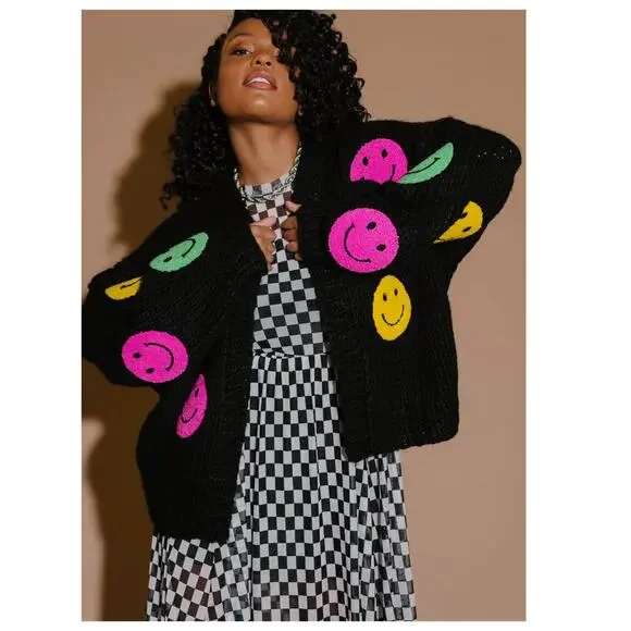 Dressed in La La Visionary Hand Knit Smile Cardigan Size L/XL - Picture 2 of 15